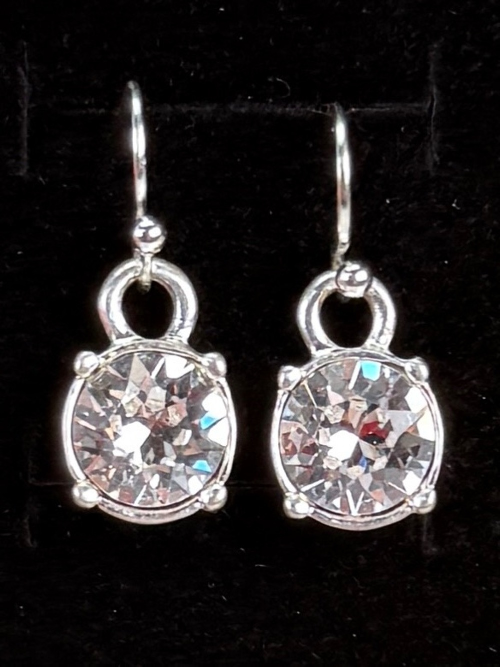 Gorgeous Silvertone large bling drop pierced earrings